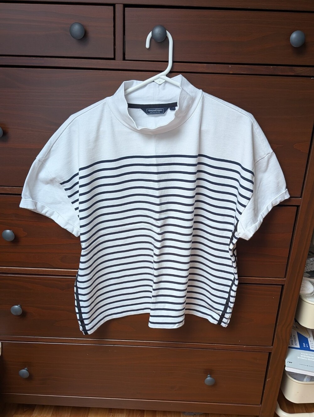 Vineyard Vine Womes Mock Neck Short Sleeve Stripe Shirt Sx XL